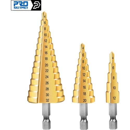 3pcs 4-12/20/32mm Large HSS Steel Step Cone Cut Set Drill Tools Titanium Coated Step Metal High Speed Drill Bit by Prostormer