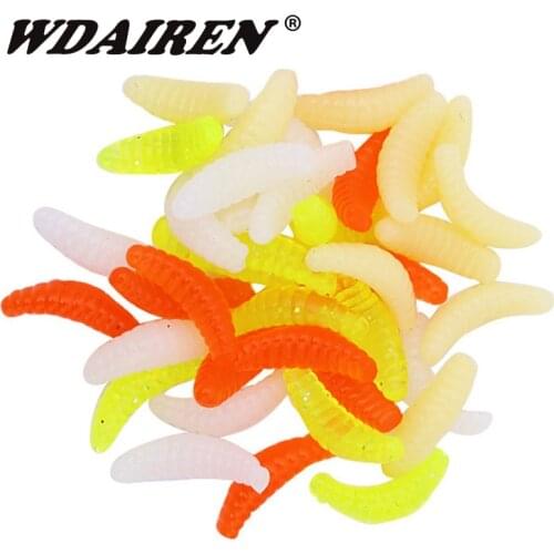 50 or100Pcs Fishing Lure Lifelike Worms Maggot Grub Soft Bait Silicone Artificial Bait Breadworm Smell Shrimp Additive Bass Carp