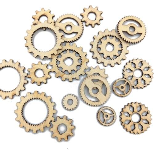 50pcs 15-40mm Mini Unfinished Hollow Wood Gear Shape Cutout Embellishments Tags for DIY Wooden Crafts Art Decoration