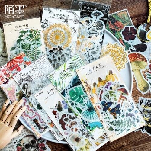 60pcs Vintage Plant Stickers Deco Journaling Stationery Washi Paper Retro Material Flowers Leaves Plants Deco Stickers