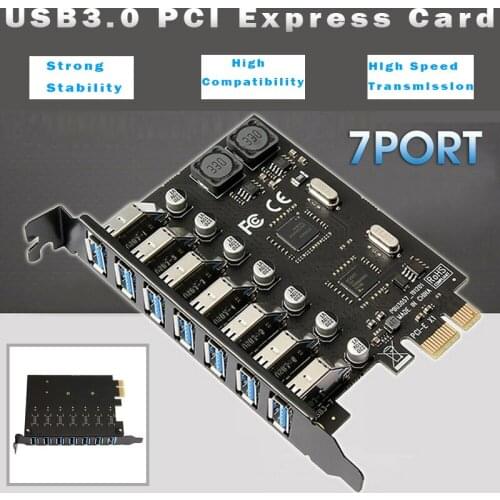 7 Ports USB 3.0 Hub PCI-E Expansion Riser Card External Adapter Controller With Two Power Modules High Speed Transmission
