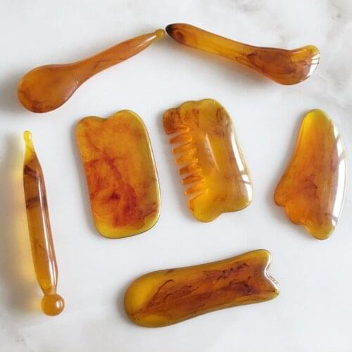 7 Pcs /set Beauty Scraping Massage Tools Natural Beeswax Amber Facial Firm Skin Care Face Gua Sha SPA Physical Therapy New