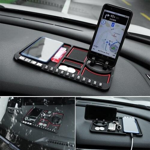 Car non-slip storage mat phone holder silicone pad temporary parking contact information multifunctional auto accessories