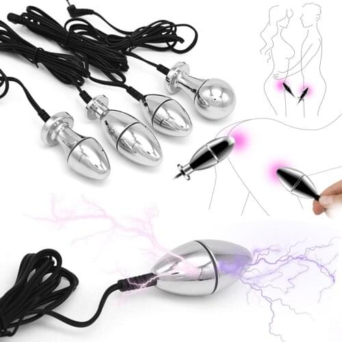 BDSM Strong Electric Shock Metal Anal Bead Vaginal Plug Strapon Dildo Vibrator Prostate Massager Medical Sex Toys For Men/Women