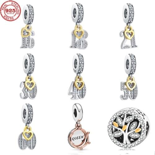 925 Silver New Tree Age Old 21 18 40 50 60 Pendant Charm Bead Fit Pandora Original Bracelet Charms Beads For Women DIY Jewelry