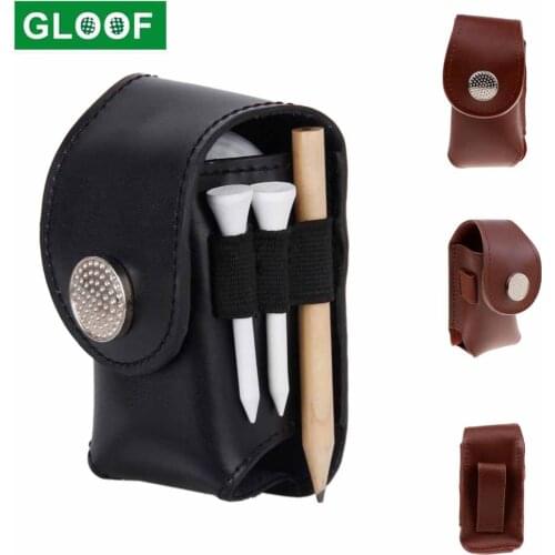 Cowhide Leather Golf Balls and Tees Holder Divot Tool Carrier Pouch Bag Storage Case with 2 Balls Gift