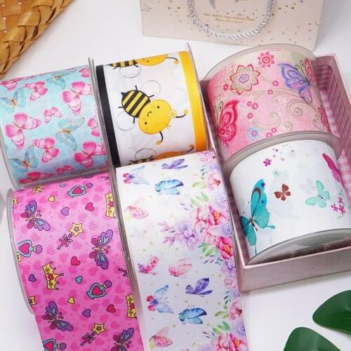 DIY Cartoon Insect Printed Grosgrain Ribbon For Craft Supplies Sewing Accessories 5 Yards, Planar Resins 10 Pieces. 54388