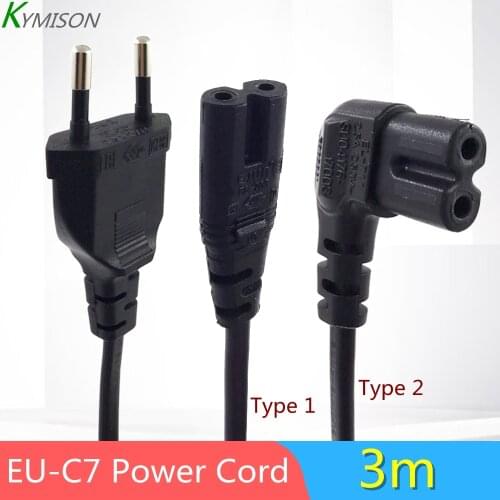 300cm EU To IEC 320C C7 AC power cord Schuko CEE7/16 to C7 Firgure 8 Power lead cable for samsung Philips Sony LED TV