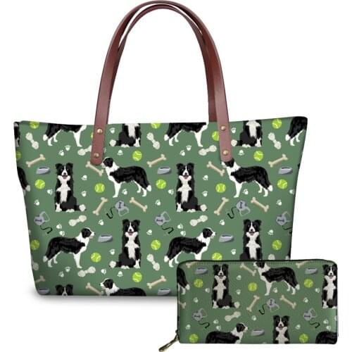 Customized Womens Bags Wallets and Handbags Border Collie Printing Top-handle Bags Large Capacity Party Bags for Ladies Luxury