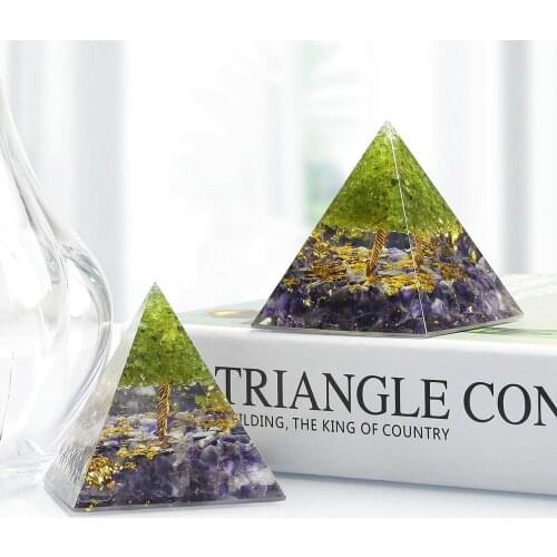 TUMBEELLUWA Healing Chakra Stone Orgonite Pyramid Energy Generator with Copper Wire Wrap Crystal Tree for Reiki Yoga Meditation