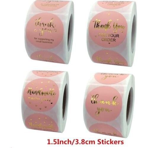 Exquisite 1.5 Inch/500pcs Pink Gold Foil Thank You Sticker Seal Labels for Baking Business Envelope Handmade Stationery Stickers