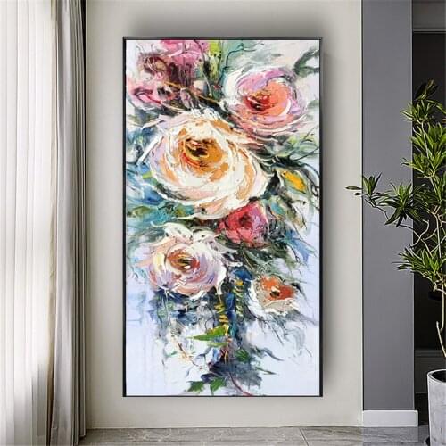 Best pure Handmade 3D Textured Flowers Canvas Painting Wall Art Abstract FLORAL BLOSSOM Wall pictures for living room