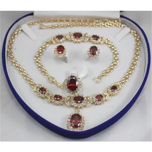 Jewelry Set Red Green Blue Zircon Necklace Earrings Bracelet Ring For Women Mom Gift Party Evening Fine Luxury Jewelry Fashion