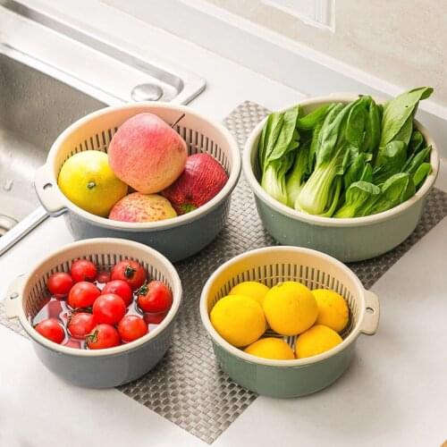 Kitchen Double Drain Basket Fruit Basket Dish Washing Storage Basket Strainer Bowl Drainer Vegetable Cleaning Colander Tool