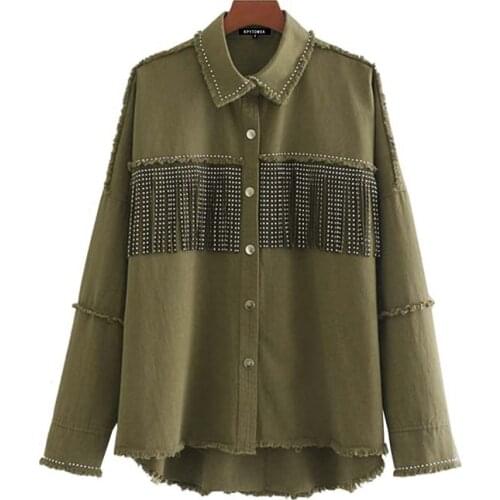 2021 New Women Fashion Oversized Frayed With Fringe Denim Jacket Coat Vintage Long Sleeve Tassel Female Outerwear Chic Tops