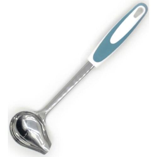Non Slip Good Grip Drizzling Pouring Soup Stainless Steel Kitchen Cooking Sauce Spoon Long Handle Serving Spout Shape Porridge