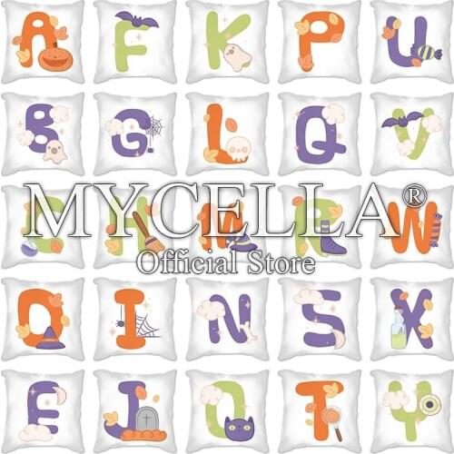Cute colorful cartoon English Alphabet Print Cushion Cover white Polyester Pillowcase Sofa Couch Chair Decorative Pillows Cover