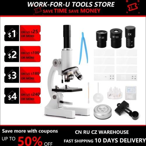 Monocular Optical Microscope 64X-2400X School Children Science Experimental Biology Teaching Microscope Magnifier Birthday Gift