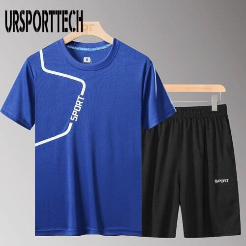 2021 Tracksuit Men sets Summer New Casual Mens Set 2 Pieces Man Suit Sportswear Outfits Short Sleeve T-shirt Shorts Joggers Set