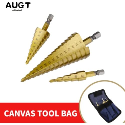AUGT 4-12mm 4-20mm 4-32mm HSS Straight Groove Step Drill Bit Set Titanium Coated Wood Metal Hole Milling Cutter Core Drill Bit