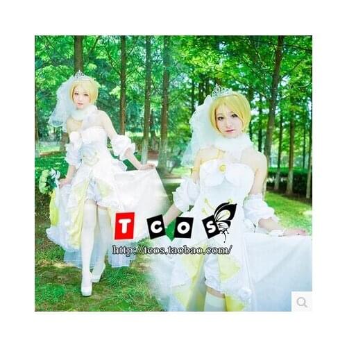New Anime Love Live! Cosplay Koizumi Hanayo Cos Halloween Wedding Dress Full Set 4in1(Dresses+Shorts+Headwear+Neck ornaments)
