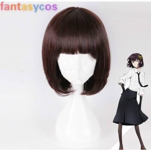 Bungo Stray Dogs Akiko Yosano Cosplay Wig Short Dark Brown Synthetic Hair Cosume Party Wigs + Free Wig Cap