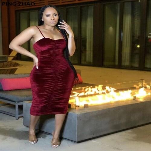 PING ZHAO Velvet Solid Women Dress Sleeveless Spaghetti Strap Sheath Elastic Knee-length Dresses Sexy Party Dress Summer