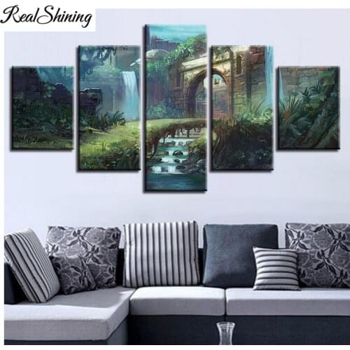 Full round/square Diamond embroidery 5pcs landscape 5D DIY Diamond painting Cross stitch natural scenery Diamond mosaic FS5860