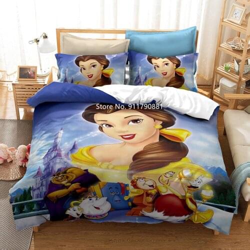 Disney Belle Princess Snow White Rapunzel Cinderella Bedding Duvet Quilt Cover and Pillowcase Girl Bedroom Decoration Home Spin