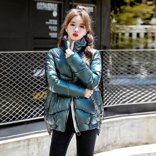 Plus Size Stand Collar Thick Coats Korean Style Womens Winter Jacket Short Style Oversized Parkas Female Loose Solid Glossy