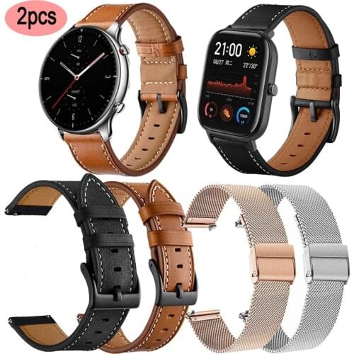 Leather Wristband For Xiaomi Amazfit Bip U S GTS 2 Mini 2e Stratos Pace Watchband Milanese Smart Watch Strap 20mm 22mm Strap