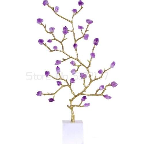 American light luxury Gold Brass branch Amethyst ornaments model room living room porch decoration ornaments
