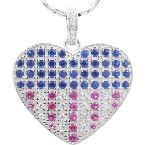 US American Flag Heart Shaped Sterling Silver Charm Pendant
