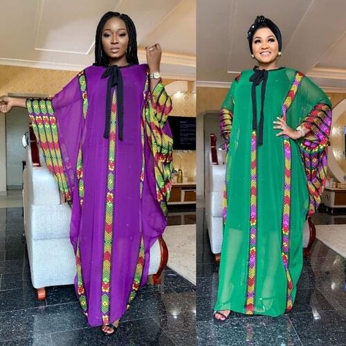 Chiffon African Dresses for Women Dashiki Beading Batwing Sleeve Muslim Robe Abaya Long Maxi Clothes Sexy american clothing