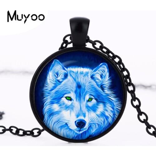 Wolf Pendant Necklace Vintage Jewelry Round Photo Purple Moon Jewelry Handcrafted with Crystal Clear Glass Dome HZ1