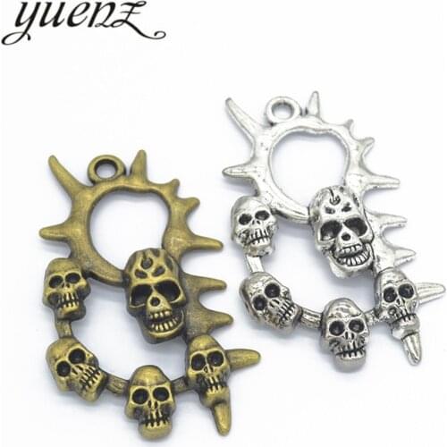 YuenZ 1pcs 2 colour Antique Silver Plated skull Charms Metal Pendants for Jewelry Making DIY Handmade Craft 66*38mm F14