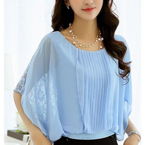 Summer Women Batwing Sleeve Lace Chiffon Blouses Shirts Ladys Casual Loose Blusas Tops Sexy Blouse Shirt Tops DD2395