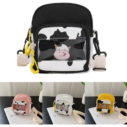 Womens Bag Cow Pattern Printing Shoulder Crossbody Bag Elegant Transparent Shopper Pack Female Canvas Handbag Square Clutch
