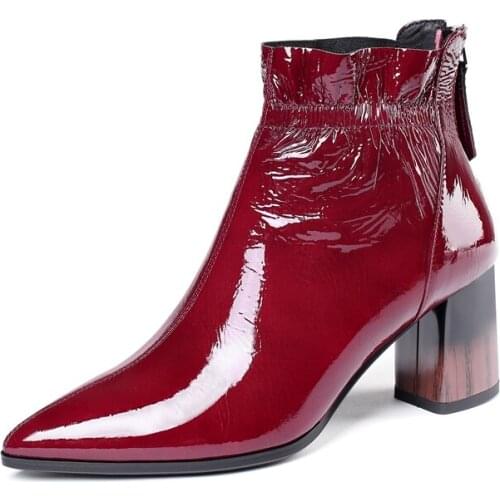 2019 Warm in winter women ankle boots cow leather Rome style black color square toe high heels autumn spring boots women boots