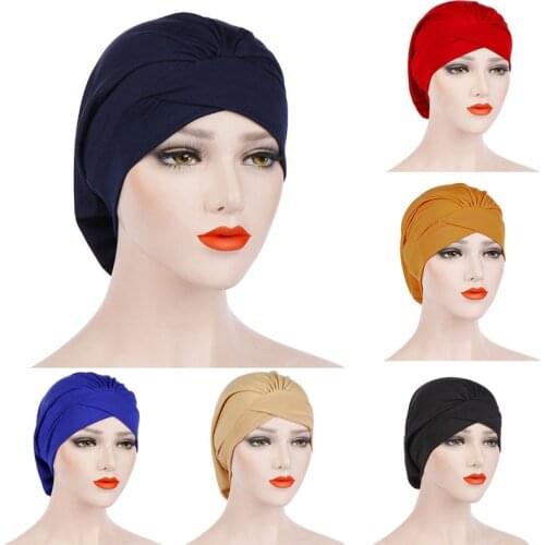 Fashion Muslim Hijab Headscarf Inner Hijab Caps Women Soft Cross Headband Islamic Turban Hat Headwrap Women Muslim Turban Hijab