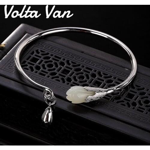 Volta Van 925 Sterling Silver Bangles Elegant 2021 New Jade Vintage Fine Jewelry Concise Women Opening Nature Silver Bracelet