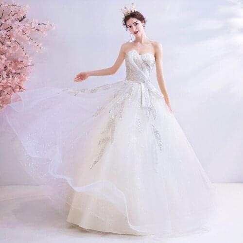 White sequined leaf lady girl women princess wedding bridal dress gown free shipping