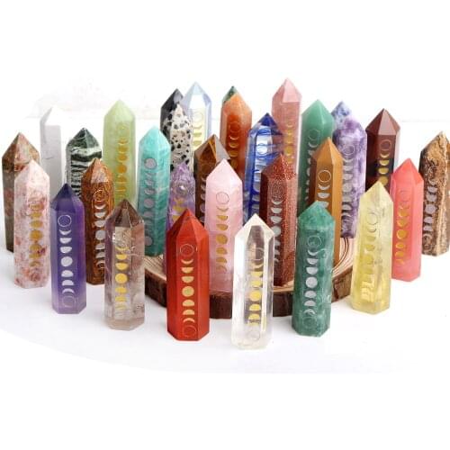 1PC Natural Carved Moon Phase Change Crystal Wand Jasper Points Chakra Stones Meditation Obelisk Healing Gift Home Decoration