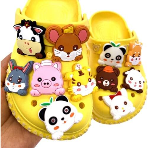 10PCS/Set Cartoon Animal PVC Shoes Charms Sheep Pig Dog Icon Decoration For Croc Jibz Slipper Wristband Accessories Kids Gifts