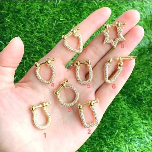 10Pcs Gold Plated Hot Sale Brass Zircon Star Round Geometry Carabiner Clasp Lock Jewelry Finding For Necklace/Bracelet Making