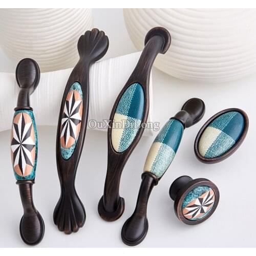 Top Designed 10PCS European Antique Kitchen Door Handles Ceramic Printing Cupboard Wardrobe Drawer Cabinet Pulls Handles & Knobs