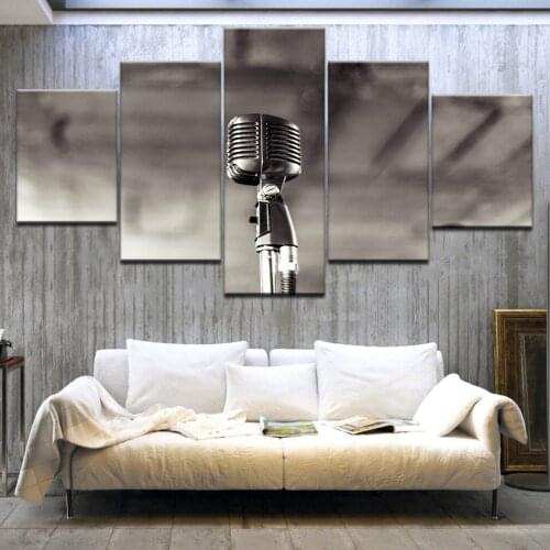 5Panel HD Printed The KTV microphone Retro classic wall posters Print On Canvas Art Painting For home living room decoration