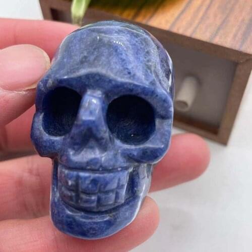 50mm Natural blue grain crystal hand-made skull crystal for healing Reiki home decoration stone