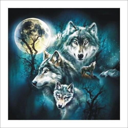 5D DIY Diamond Embroidered Moonlight Wolf Set Diamond Painting Cross Rhinestone Home Decoration Mural Gift T296