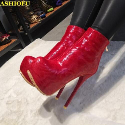 ASHIOFU Handmade New Ladies Ankle Boots Real Photos Round-toe Platform Club Party Shoes Winter Evening Fashion Short Boots Shoes